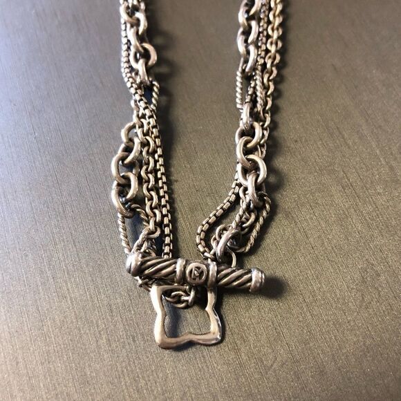 AUTHENTIC David Yurman Quatrefoil 925 Sterling Silver Blue Topaz Necklace - Picture 6 of 8